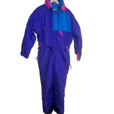 Vintage Columbia Womens XL One Piece Snow Suit Radial Purple Blue Pink - Image 1 of 4