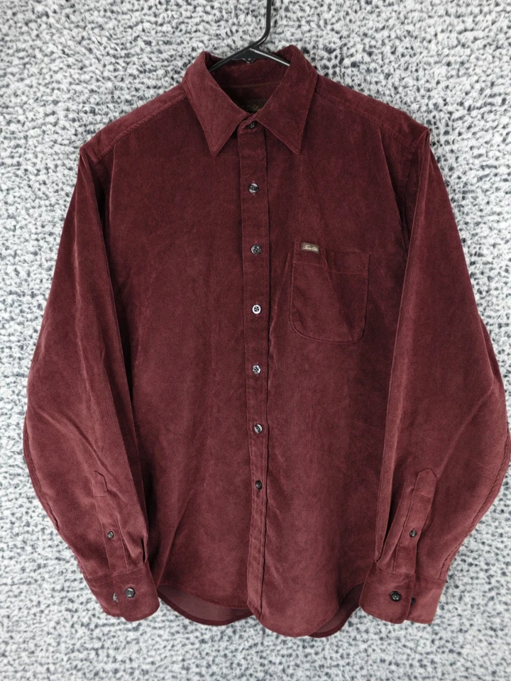 Camisa masculina de veludo Tasso Elba S Borgonha manga longa botão para cima flanela - Imagem 1 de 4