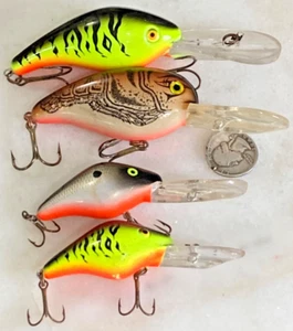 VINTAGE LOT 4 MANN CRANKBAITS MANN’S LURES CRAWFISH LOUDMOUTH DEEP DIVER FIRE TIGER - Bild 1 von 8