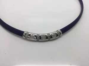 BELLE E TOILLE BLUE RUBBER COLLAR W/ STERLING SILVER & CZ BAR - Picture 1 of 5