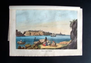 Aquarell Lithographie Malta Stadt Valletta 1858 Völker Universum Bräuche Kostüme - Bild 1 von 2