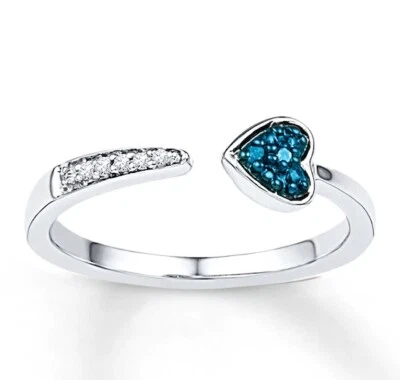 Anillo Corazón Puntera Azul/Blanco Circonita Cúbica en Chapado en Oro Blanco 14K Navidad Día de la Mamá Foto 1 de 4