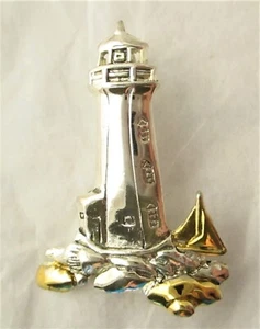 Vtg 2 Tone Lighthouse Pin Pendant - Picture 1 of 2