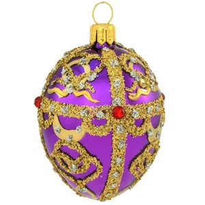 Blown Glass Purple 3" Egg Ornament-Easter-glitter-red jewel-gold glitter-holiday - Picture 1 of 3