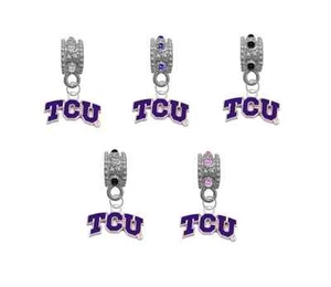TCU Texas Christian Horned Frogs European Crystal Charm Bracelet Necklace Bead - Picture 1 of 1
