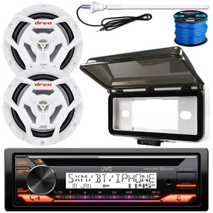 JVC KDT92MBS CD Receiver, 2x 6.5" White Boat Speaker, Radio Cover, Antenna, Wire - Picture 1 of 7