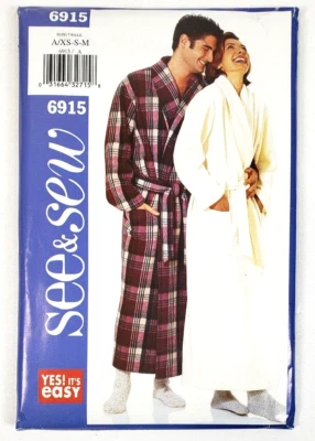 Butterick See and Sew Sewing Pattern 6915 Unisex Robe Belt Size XS S M - Image 1 of 3