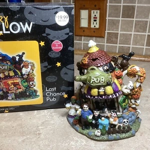 Spooky Hollow LAST CHANCE PUB -Lighted  Halloween Village - W/ Light Cord-7” - Picture 1 of 6