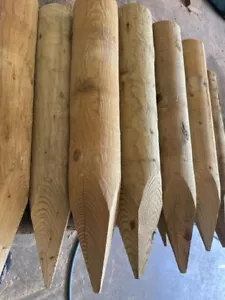16 pioli in legno 60 mm bordo tondo pali da giardino lunghi 16" trattati, appuntiti - Foto 1 di 9