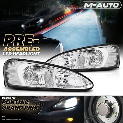 LH+RH Pair  Chrome Clear Headlight+6000K LED Bulb for 04-08 Pontiac Grand Prix - Image 1 of 4