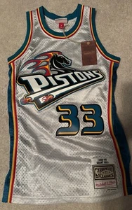 Mitchell & Ness Men's Grant Hill Detroit Pistons Platinum Swingman Jersey RARE - Picture 1 of 10