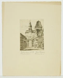 Vintage Rothenburg Street View Firmado Original Reeraimj? Estampado grabado en blanco y negro - Imagen 1 de 4