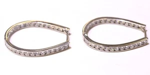 14k white gold .03ct Invisible diamond CZ hoop huggie  outside earrings 4.5g - Picture 1 of 7