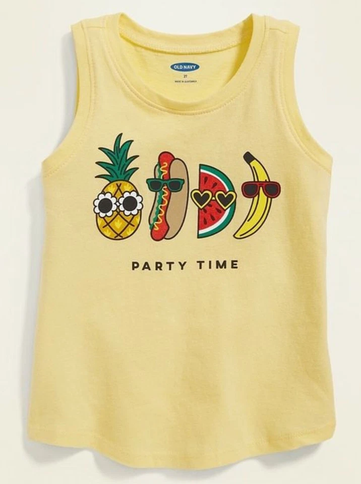 Camiseta sin mangas Old Navy para niñas pequeñas amarilla con gráfico de fiesta talla 3T Foto 1 de 1