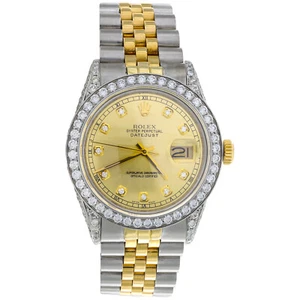 Rolex DateJust 16013 Diamond Watch 18K Two Tone / Steel 36mm Champagne Dial 5 CT - Picture 1 of 9