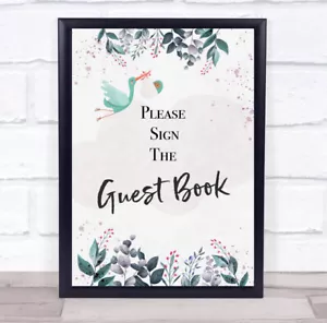 Stork With Baby Shower Navy Please The Guest Book Personalised Event Party Sign - Picture 1 of 1