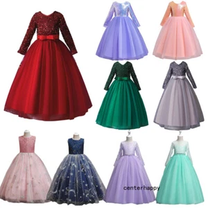 Chirstmas Princess Kids Girls Flower Pageant Tulle Dress Party Prom Ball Dresses - Picture 1 of 105