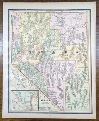 Mapa NEVADA 1887 11"X13" ~ Antiguo Antiguo Original ROCA NEGRA DESIERTO HOMBRE ARDIENTE NV Foto 1 de 4
