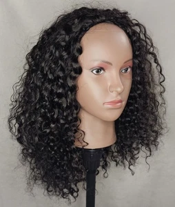 OQ Water Wave Echthaar 18" lockige Halbperücke 180% Dichte ohne Kleber 3 in 1 schwarz - Bild 1 von 9