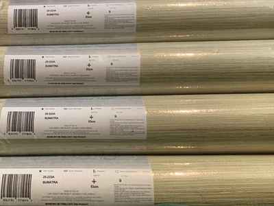 4 Sealed Rolls of Vintage Vymura Pre-Pasted Vinyl Platinum Sumatra Grass Cloth - Image 1 of 4