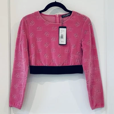 Top corto con etiqueta Dolce & Gabbana rosa terciopelo logotipo IT 42 Foto 1 de 4