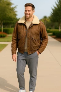 Vtg Outback Red Jacket Mens S Leather Bomber Sherpa Collar Westerncore - Picture 1 of 13