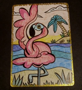 ACEO Original Art Card "Flamingo" Sabrina de Man Folk Art Nature USA - Picture 1 of 5