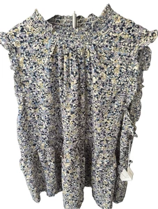 TRUTH NYC Sleeveless Blouse – NWT Size 3X Blue Floral, Smocked Neck, Ruffle Tier - Picture 1 of 20