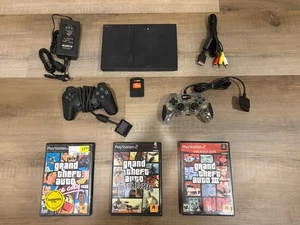 Sony PlayStation 2 Slim Konsole PS2, Controller, Grand Theft Auto Trilogy & Karten - Bild 1 von 14