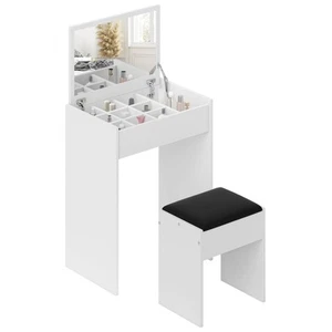 HOMCOM Dressing Table Set Padded Stool with Flip-up Mirror Multi-purpose - White - Picture 1 of 11