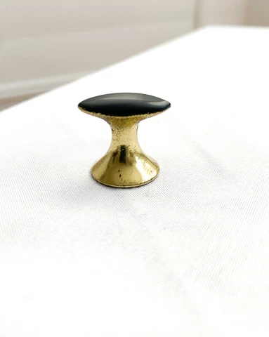 Mid Century Modern MCM Atomic Bassett Drawer Knob Brass and Black Enamel Paint Cover