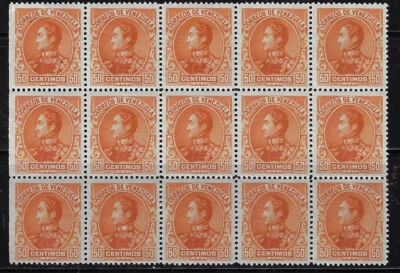 Venezuela: 1900; Scott 159, Bloque 15 MNH, 50 cts naranja amarillo, EBV1181 Foto 1 de 2