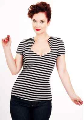 TOP a rayas talla 14 - negro blanco suave Rockabilly aspecto vintage Rock Steady EE. UU. Foto 1 de 3