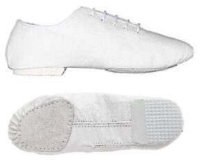Jazz Dance Modern Stage Leather Shoes Split Sole White