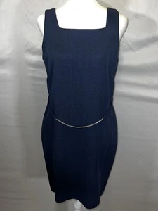 David Warren Size 8 Petite VTG Navy Blue Belted Sleeveless Classic Sheath Dress - Picture 1 of 8