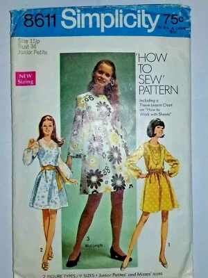 Tunic Dress Size 11 Jr Sewing Pattern 8611 Simplicity Cut Vtg 60's Retro Mini - Image 1 of 4