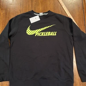 NIKE PICKLEBALL Swoosh Fleece Crewneck Pullover Sweatshirt Men Sz L Black NWT - Picture 1 of 10