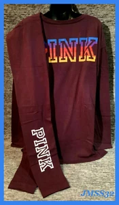 Victoria's Secret Pink Rainbow Legging Tee Shirt + Leggings Set Luscious Plum M  - Picture 1 of 12