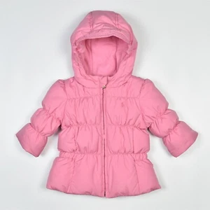 RALPH LAUREN Barbie Pink Baby Girls Kids Hooded Quilted Puffer Down Jacket 12M - Picture 1 of 6