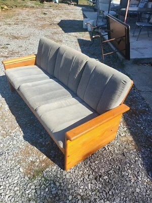 Vintage Danish Modern Sculpted Teakwood 3-Seat Sofa and Love Seat! Cornflower  - Image 1 of 4
