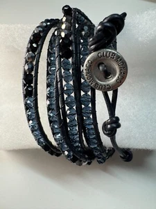 Club Monaco Wrap Bracelet In Black W/Black, Blue, Silver Beads - Picture 1 of 3