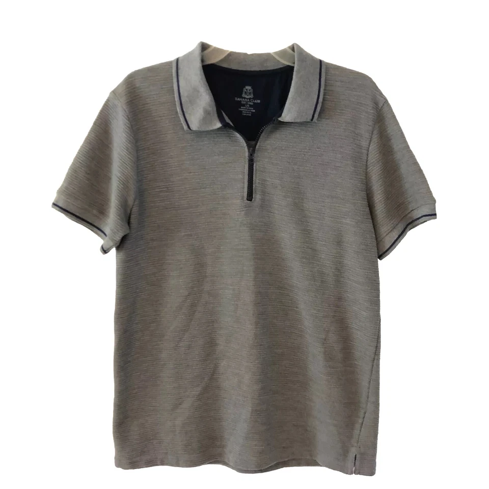 Sahara Club Men Zip Up Polo Shirt Size L Large Gray Short Sleeve Stretch - Image 1 of 4