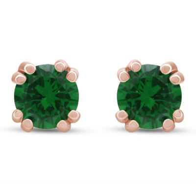 2.00Ct Green Simulated Diamond Stone Solitare Stud Earrings 18K Rose Gold Plated - Image 1 of 4