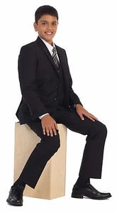 Magen Boys black FORMAL SLIM FIT suit 7 pcs set coat,vest,pant,shirt,clip tie - Picture 1 of 9