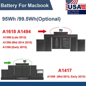 A1618/A1417 Battery for Macbook Pro 15'' A1398 (Late 2013 Mid 2012 2014 2015) - Picture 1 of 38