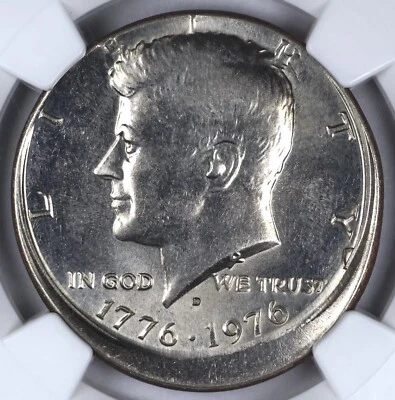 1976 D 50c Struck off Center Kennedy Half Dollar Bicentennial Rare Error NGC  - Image 1 of 4