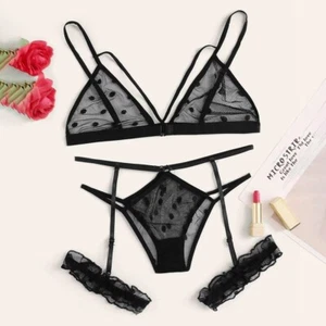 Damen Übergröße Spitze Dessous BH & Tanga Unterwäsche Set Schwarz Nachtwäsche Sexy - Bild 1 von 11
