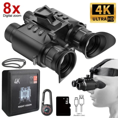 3D Night Vision Binoculars Goggles 4K Hunting Head Mounted Infrared Goggles+64GB - Image 1 of 4
