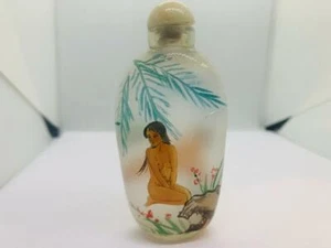 Vintage Art Deco Pinup Akt Chinesisch Rückseite bemalt Glas Parfüm Flakon - Bild 1 von 4