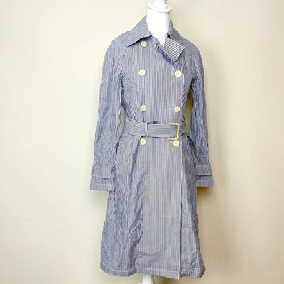 J.CREW Womens Striped Trench Coat Double Breasted Belted Size 2 Womens New - Image 1 of 4